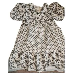 Zara Dress Girls Size 6 White Black Patterned Long Sleeves Ruffled Hem